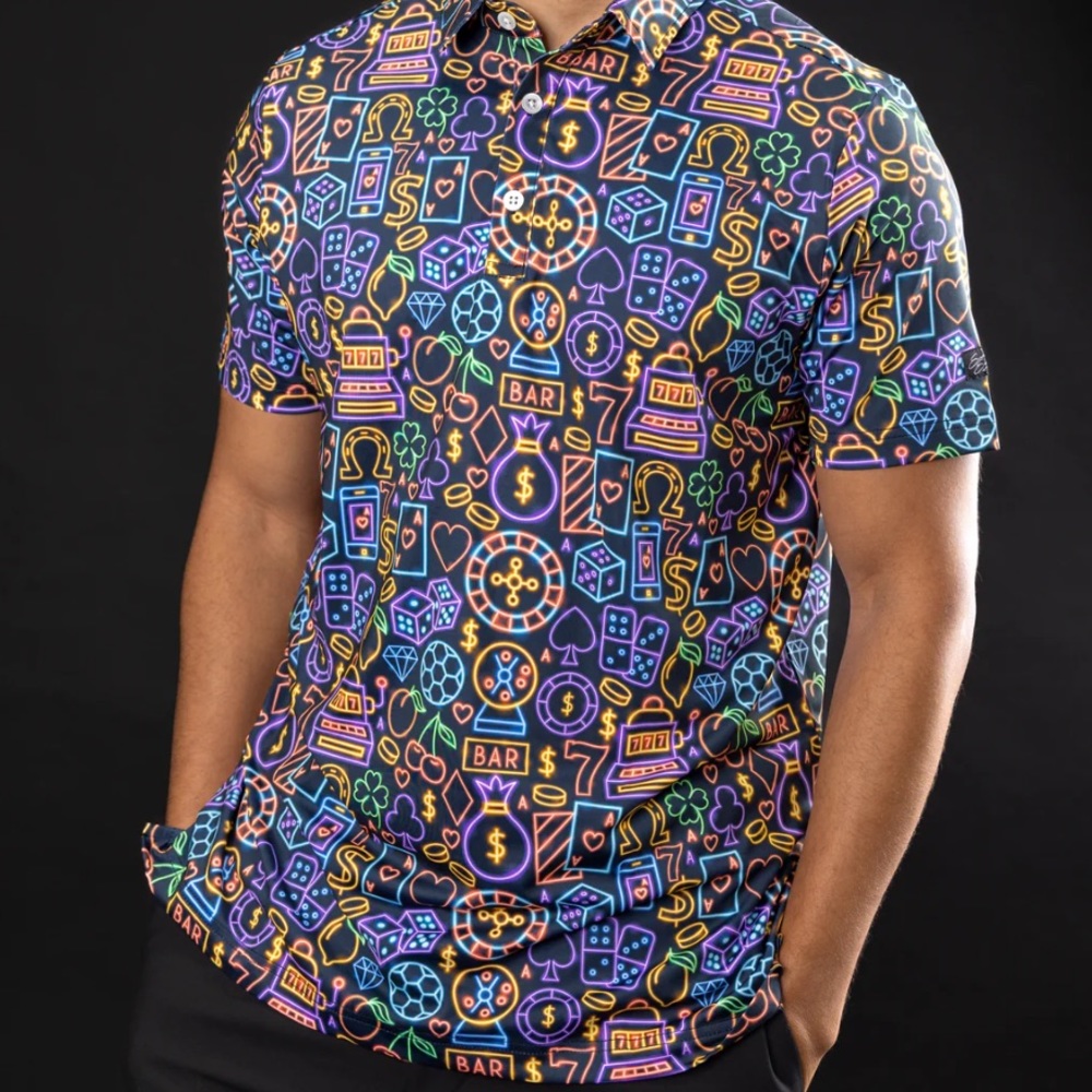 Sunday Swagger golf polo with Vegas/casino print!